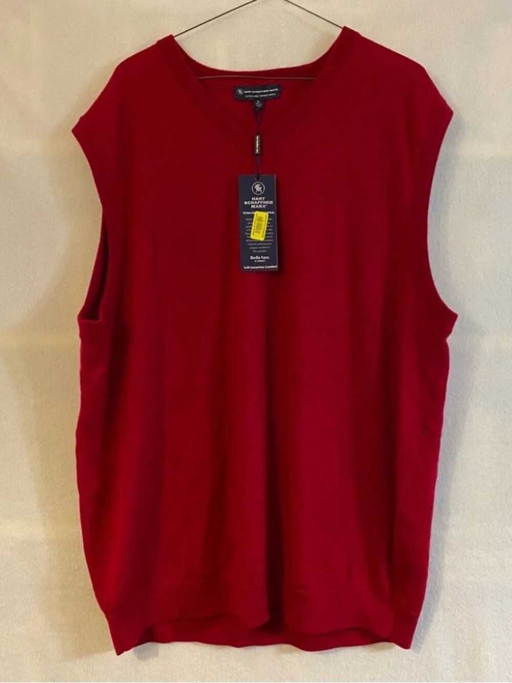 NWT Hart Schaffner Marx red 100% Extra Fine Merino Wool knit v-neck sweater vest
